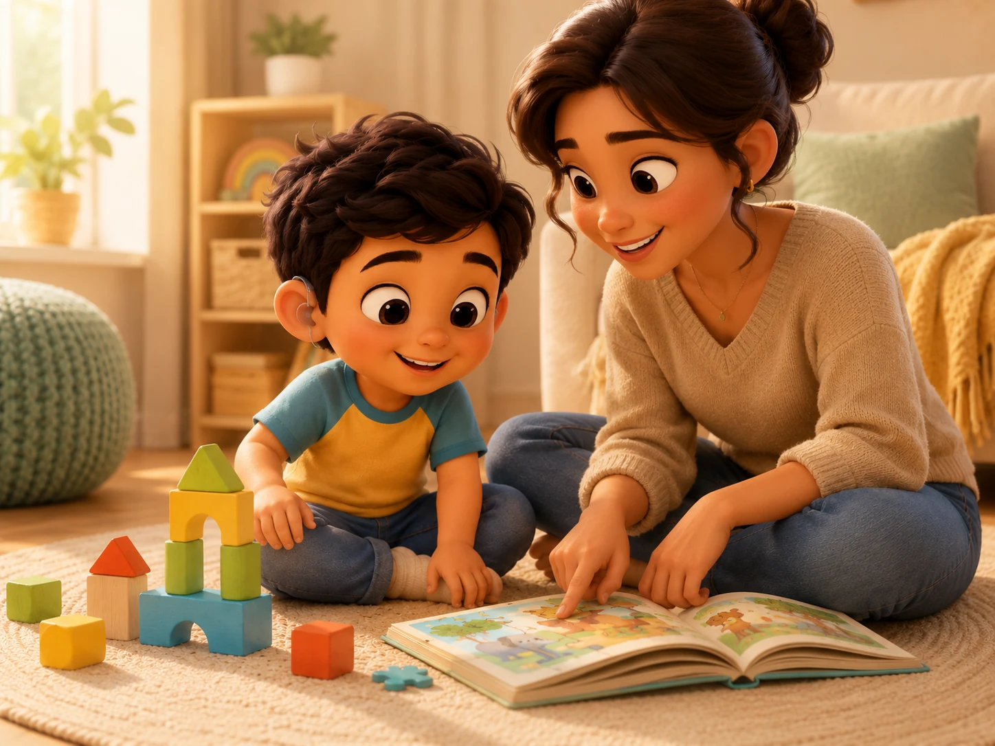 Ilustración de lectura y juego acompañado